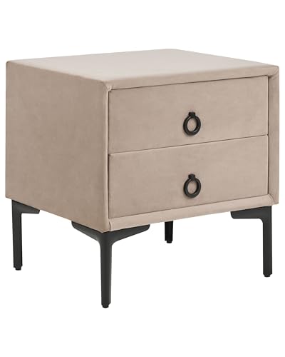 Nachttisch Samt beige Taupe 2 Schubladen Schwarze Metallbeine modern Sezanne von Beliani
