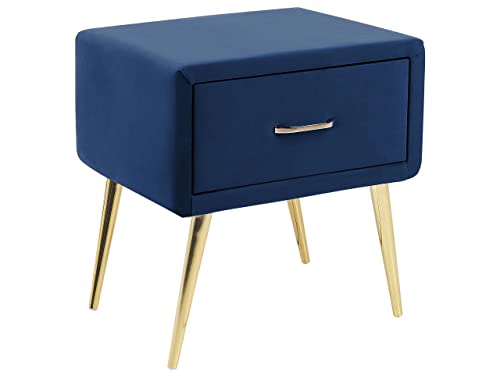 Nachttisch Samtstoff blau mit Schublade Metallgestell gold Modern Glam Flayat von Beliani