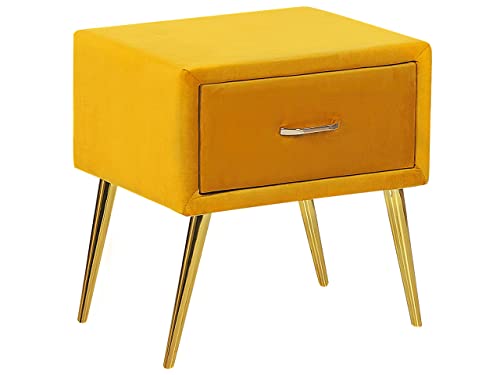 Nachttisch Samtstoff gelb mit Schublade Metallgestell gold Modern Glam Flayat von Beliani