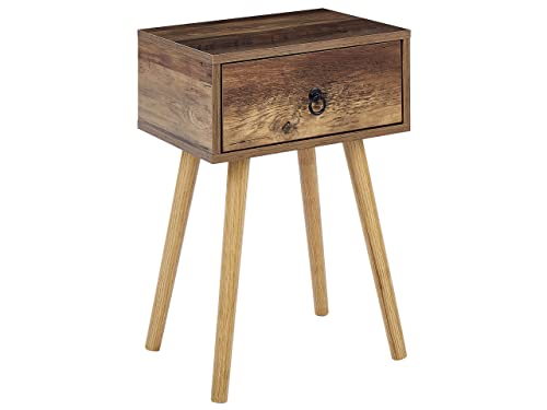 Nachttisch mit Schublade dunkler Holzfarbton 40 x 30 x 58 cm Rustikal Batley von Beliani
