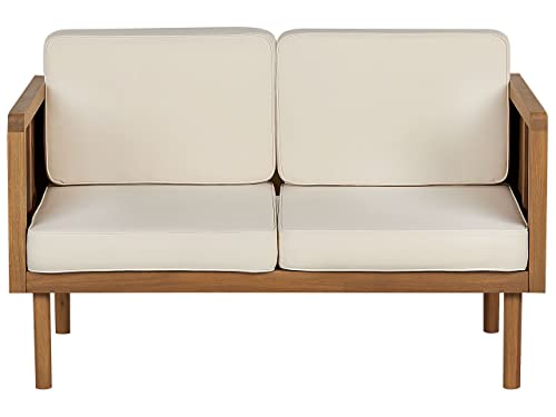 Outdoor 2-Sitzer Loungesofa Akazienholz Hellbraun Auflagen beige Rustikal Baratti von Beliani