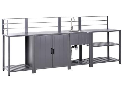 Outdoor-Küche 4-teilig Aluminium grau mit Edelstahl-Spüle modern Viggiano von Beliani