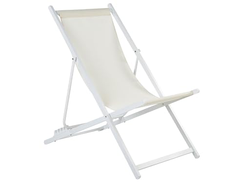 Beliani Outdoor Liegestuhl faltbar Aluminium weiß mit Stoffbespannung Hellbeige Locri II von Beliani