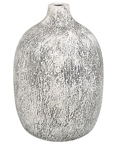 Ovale Blumenvase Terrakotta handgefertigt grau-weiß 36 cm bauchig Modern von Beliani