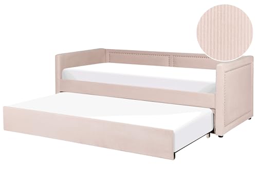 Platzsparendes Tagesbett Cord in Rosa Pastell 90 x 200 cm mit Lattenrost Mimizan von Beliani