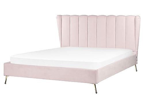 Polsterbett Samtstoff rosa mit USB-Anschluss goldene Beine 160x200 cm MIRIBEL von Beliani