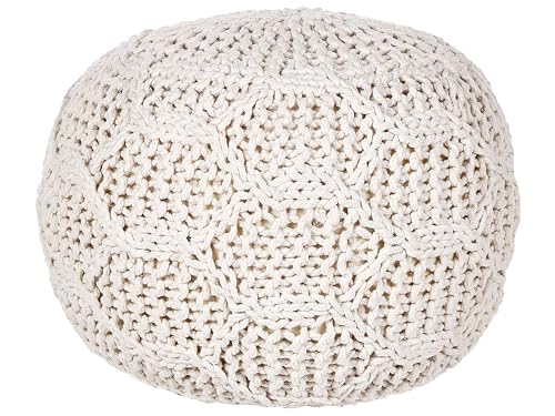 Pouf Baumwolle beige hell Makramee 50x50x35cm rund Boho Stil Triman von Beliani