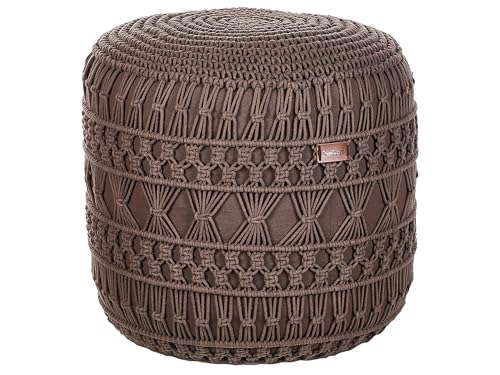 Pouf Baumwolle braun ⌀ 45 cm rund Makramee Design Boho Stil Thakot von Beliani