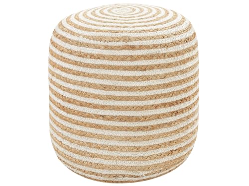 Pouf Jute/Baumwolle beige/weiß gestreift rund ⌀ 40 cm Boho Stil Resafa von Beliani
