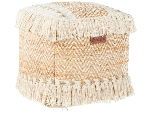 Pouf Jute Baumwolle beige mit Quasten quadratisch 40 x 40 cm Boho Stil Alupola von Beliani