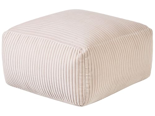 Pouf Sitzpouf Sitzhocker Cord beige 50 x 50 cm Quadrat Modern Skandi Mukki von Beliani