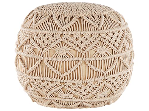 Pouf Strickhocker Kugelsitz Liegekissen Beige 40x40 cm rund Baumwolle Kayseri von Beliani