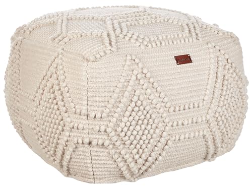 Pouf aus Wolle beige 60 x 60 x 40 cm quadratisch mit Muster Boho Stil Choim von Beliani