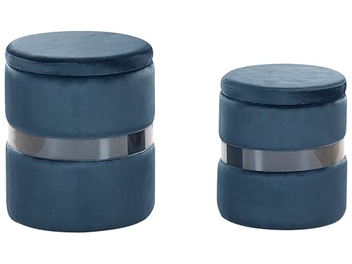 Pouf mit Stauraum rund Samt blau Metall 2er Set Sitzhocker Glamour Look Doris Pouf mit Stauraum rund Samt blau Metall 2er Set Sitzhocker Glamour Look Doris von Beliani