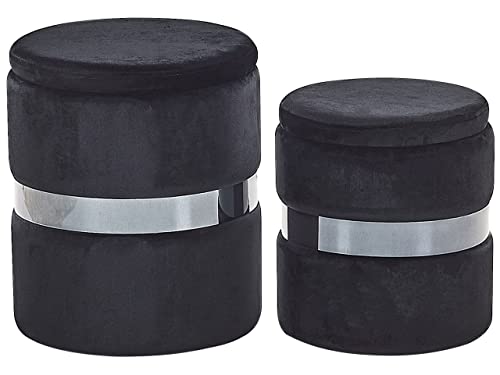 Beliani Pouf mit Stauraum rund Samt schwarz Metall 2er Set Sitzhocker Glamour Look Doris von Beliani