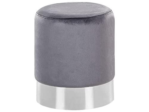 Pouf rund Samt grau Metall Silber Samthocker Sitzhocker Glamour Look Brigitte von Beliani