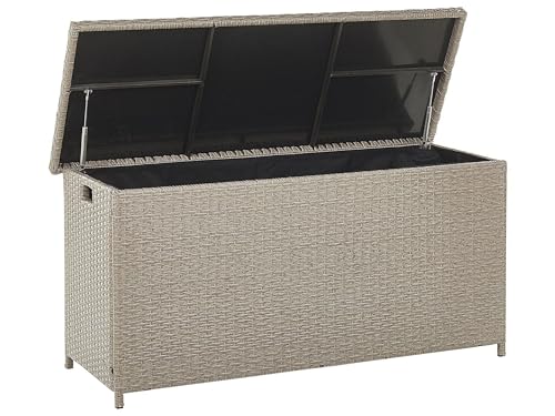 Praktische Auflagenbox Rattan 290 L 126 x 46 cm taupe Modena von Beliani