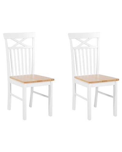 Praktisches 2er Stuhl-Set Gummibaumholz rustikaler Stil braun/weiß Houston von Beliani
