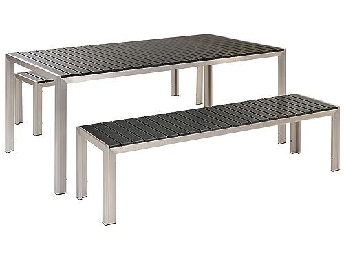 Praktisches Gartenmöbel Set Kunstholz 2 Bänke Tisch schwarz/Silber Nardo von Beliani