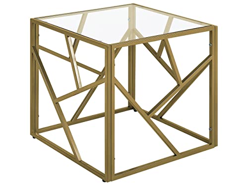Quadratischer Beistelltisch industrielles Design Glas gold Orland von Beliani