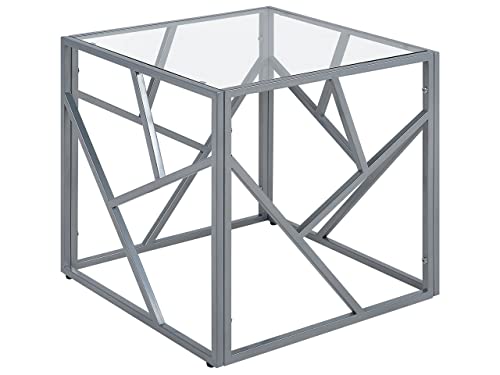 Quadratischer Beistelltisch industrielles Design Glas silber Orland von Beliani