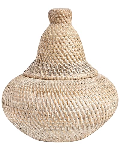 Rattankorb bemalt, mit Deckel und Griff 25 cm Aufbewahrung natur Bila von Beliani