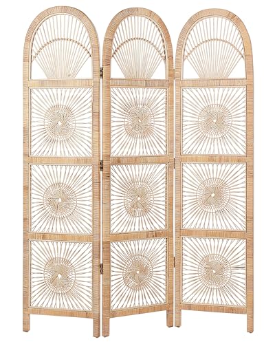 Raumteiler aus Rattan natürlich / beige 137 x 180 cm 3-teilig Paravent Pomezia von Beliani