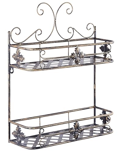 Retro Bad Wandregal aus Metall in Antik Optik schwarz mit 2 Ablagen Marayes von Beliani