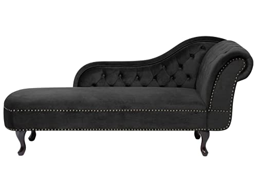 Retro Chaiselongue Samtstoff rechtsseitig schwarz Nimes von Beliani