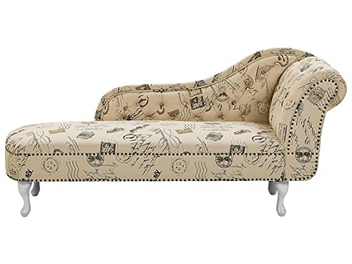 Retro Chaiselongue beige rechtsseitig Polyester Druckstoff Nimes von Beliani