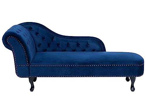 Retro Ré"ca"mi"e"re im Chesterfield Style linksseitig Samtstoff blau Nimes von Beliani