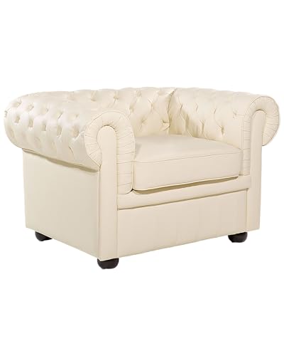 Retro Sessel englischer Stil Echtleder creme / beige Chesterfield von Beliani