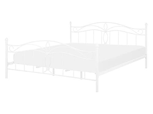 Romantisches Doppelbett Weiß Metall mit Kopfteil Lattenrost 140x200 cm Antlia von Beliani
