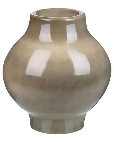Runde Blumenvase Terrakotta handgefertigt beige/grau 31cm bauchig Modern Magan von Beliani
