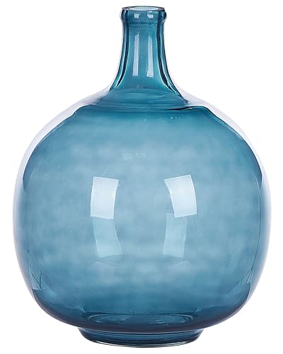 Runde Dekovase aus gefärbtem Glas handgefertigt blau 31 cm Chappathi von Beliani
