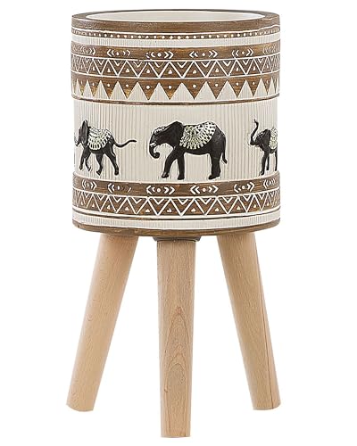 Runder Blumenbehälter in Hellbraun mit 3 Holzbeinen Elefantenmotiv ⌀19 cm Kottes Runder Blumenbehälter in Hellbraun mit 3 Holzbeinen Elefantenmotiv ⌀19 cm Kottes von Beliani