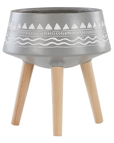 Runder Blumenbehälter in Hellgrau aus Magnesium mit 3 Holzbeinen ⌀ 31 cm Weria Runder Blumenbehälter in Hellgrau aus Magnesium mit 3 Holzbeinen ⌀ 31 cm Weria von Beliani