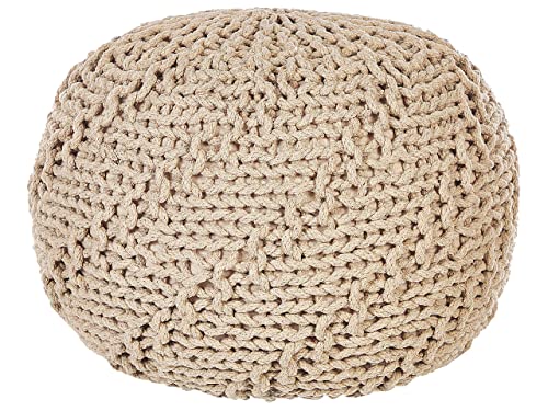 Runder Pouf Ottomane Baumwolle beige 50 x 50 x 35 cm gestrickt Boho Priene Runder Pouf Ottomane Baumwolle beige 50 x 50 x 35 cm gestrickt Boho Priene von Beliani