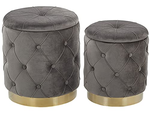 Runder Pouf im 2er Set Samt grau Ottoman Sitzpouf Chesterfield Stil Pueblo Runder Pouf im 2er Set Samt grau Ottoman Sitzpouf Chesterfield Stil Pueblo von Beliani