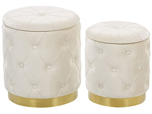 Runder Pouf im 2er Set Samt weiß Ottoman Sitzpouf Chesterfield Stil Pueblo von Beliani