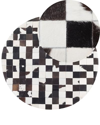 Runder Teppich Patchwork Echtleder schwarz/weiß ⌀ 140 cm Bergama von Beliani