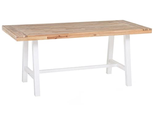 Rustikaler Esszimmertisch Akazienholz Massivholz braun/weiße Beine Scania Rustikaler Esszimmertisch Akazienholz Massivholz braun/weiße Beine Scania von Beliani
