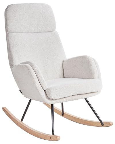 Schaukelstuhl mit Stoffbezug Polyester Sitz Metall Beine Holz Kufen Modernes Design cremeweiß KVELIA von Beliani
