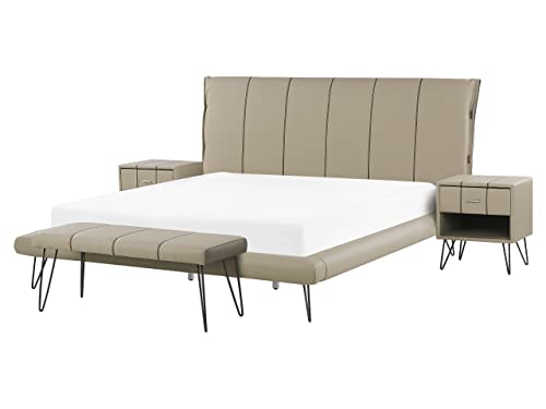 Schlafzimmer Set Bett beige mit Nachttisch Sitzbank Lattenrost 160x200 cm Betin von Beliani