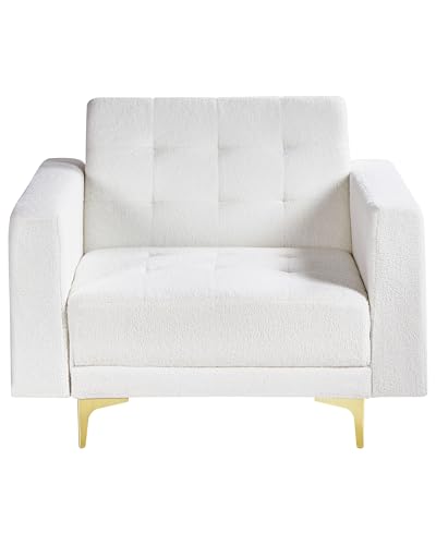 Beliani Sessel Bouclé Creme weiß gesteppt mit Armlehnen goldenes Metallgestell Aberdeen von Beliani