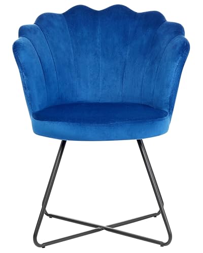 Sessel Muschel-Design Samt blau rund mit schwarzem Metallgestell Retro Lovelock von Beliani