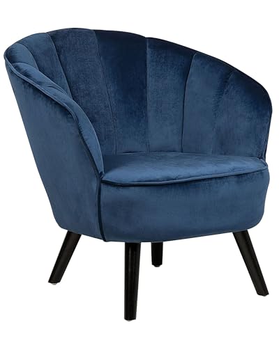 Sessel Samtstoff blau Muschelform mit Holzbeinen dunkelbraun Retro Galmour Dala von Beliani