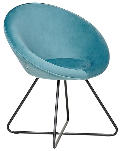 Sessel rund Samtstoff blau mit Kufengestell Metall schwarz Retro-Design Floby II von Beliani