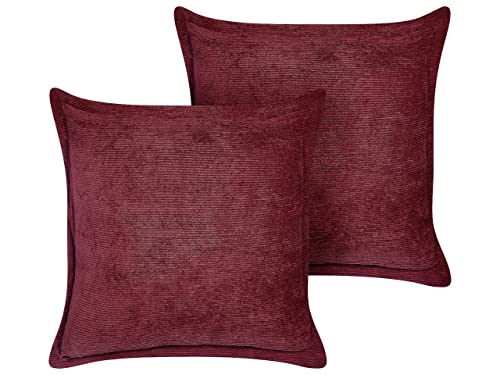 Set aus 2 Cord Kissen Zierkissen 43 x 43 cm Bordeaux Zinnia von Beliani