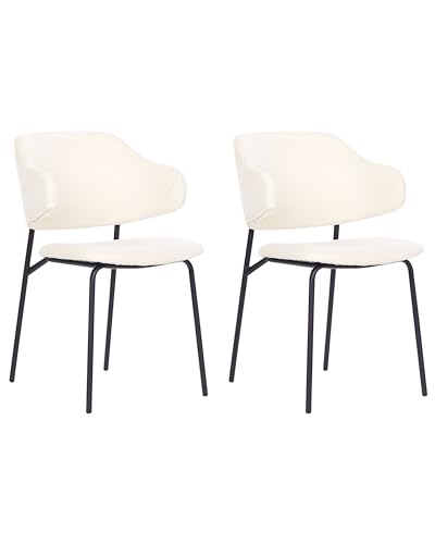 Set aus 2 modernen Esszimmerstühlen mit gepolstertem Sitz ohne Armlehne und gebogener Rückenlehne mit schwarzen Beinen in Creme Kiana von Beliani